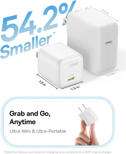 Vista 2 de Baseus Cargador de 45W, Bloque de Carga USB C PicoGo C1 Carga Rápida, Cargador de Pared Compacto Tipo C para iPhone 16/15/14/13/12 Serie, Serie