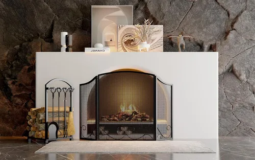 Vista 3 de Lizh Metalwork - Pantalla de chimenea de hierro forjado de 3 paneles, 48 pulgadas de largo x 29 pulgadas de alto, protector de chispas con diseño