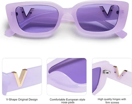 Vista 37 de Allarallvr Lentes de sol rectangulares para mujer, estilo retro de los años 90, Y2K, clásicos, vintage, cuadrados, AR82037