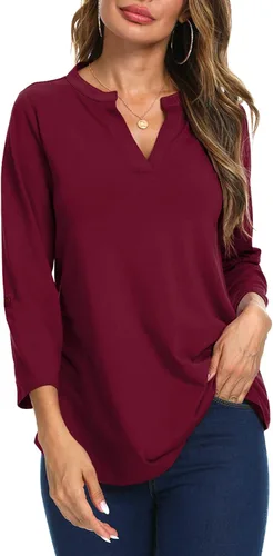 Vista 2 de NILOUFO - Blusas tipo túnica de verano para mujer, con escote en V, mangas 34 enrollables
