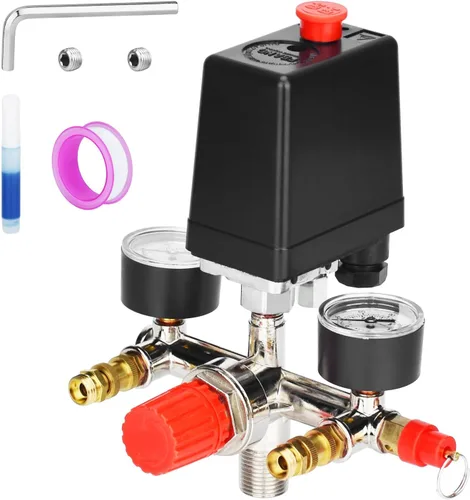 Vista 8 de Válvula de control universal del interruptor de presión del compresor de aire (90-120 PSI, 110V-240V) con regulador de 0-180 PSI y válvula de alivio