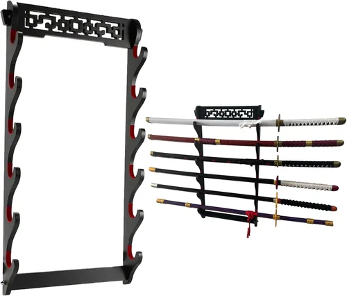Vista 9 de Soporte para Espada Katana Montaje de Pared - Soporte para Katana de 1 Nivel Acolchado de Terciopelo Estante Samurái Estante de Exhibición de Espada