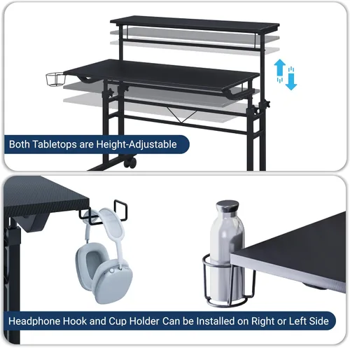 Vista 8 de Techni Mobili Escritorio con ruedas de altura ajustable con soporte para tazas, color negro