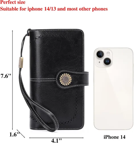 Vista 3 de Cartera de pulsera personalizada, carteras con nombre grabado personalizado con bloqueo RFID, gran capacidad, cartera de mano para tarjetas