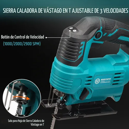Vista 6 de Sierra de calar inalámbrica con motor sin escobillas, 3 ajustes de velocidad ajustables, ángulo de corte de 45° a 90°, compatible con cuchillas
