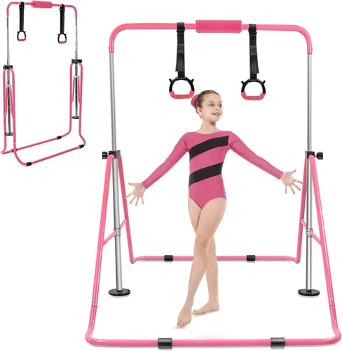 Vista 10 de YEEGO DIRECT Barra de gimnasia con anillos, barra de gimnasia plegable para niños de 3 a 12 años, expandible para entrenamiento en casa, regalos