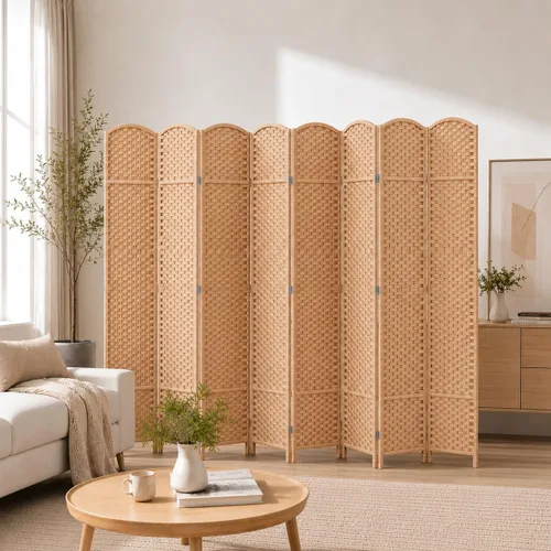 Vista 14 de 6 Panel Woven Room Divider, 69" Folding Privacy Screen, Brown Marrón