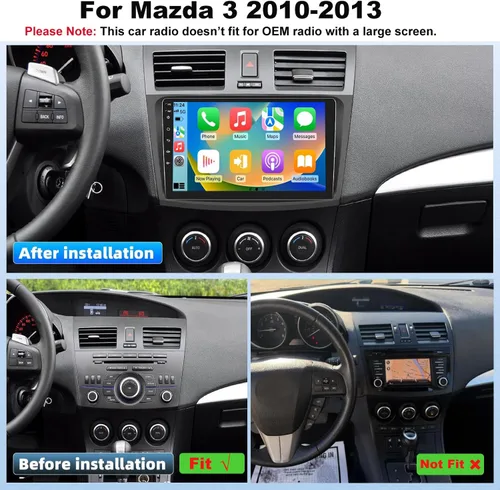 Vista 2 de 8 Core 4G+64G Android Car Stereo Radio para Mazda 3 2010 2011 2012 2013 inalámbrico CarPlay Android Auto 9 pulgadas HD IPS pantalla táctil Bluetooth