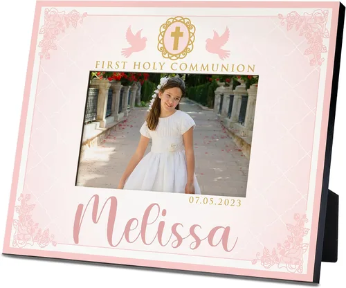 Vista 14 de Regalos de primera comunión para niños y niñas, marco de fotos personalizado de la primera comunión con nombre y fecha, 2 orientaciones para fotos