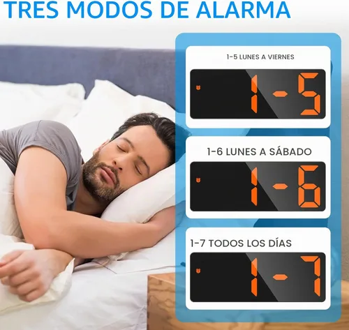 Vista 5 de AMIR Reloj despertador digital, reloj LED para dormitorio, reloj electrónico de escritorio con pantalla de temperatura, brillo ajustable, control
