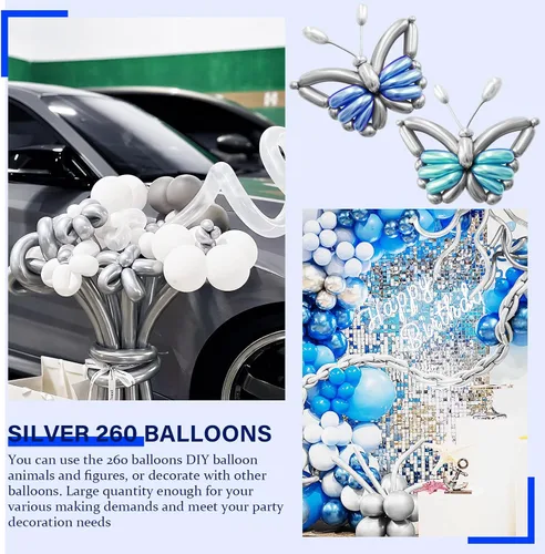 Vista 7 de 200 globos de 260 globos torcidos de 260 qt largos para globos, animales, bodas, cumpleaños, decoración de fiesta de Navidad (plateado)