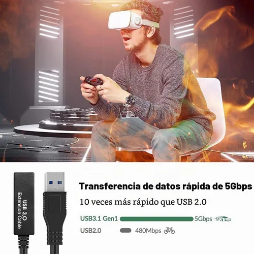 Vista 6 de Cable de extensión USB 3.0 activo de 25 pies, cable de extensión USB largo A-macho A-hembra, con potenciadores de señal de chipset de expansión