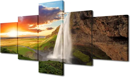 Vista 28 de TUMOVO 5 piezas de arte en lienzo para pared, hermoso castillo de piedra de cisne con paisajes naturales de selva al atardecer, paisajes naturales