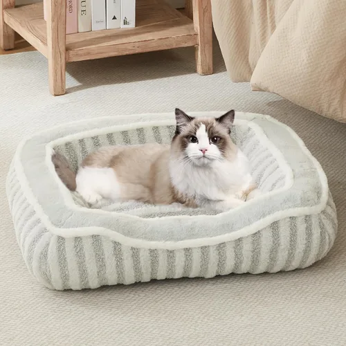 Vista 9 de Cama extra pequeña para perros y gatos, felpa de lujo, cómoda y duradera, lavable, rectangular, parte inferior antideslizante, tamaño 19 x 16 Gris