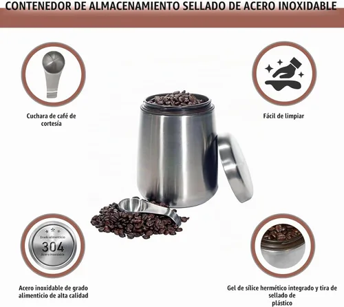 Vista 2 de MEKBOK Recipiente de café, recipiente hermético para granos de café con cuchara magnética (18 onzas)