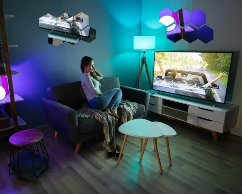 Vista 7 de Jetec Espejo hexagonal de vidrio para pared, espejo autoadhesivo a granel, vidrio de pared plano y flexible para centros de mesa para dormitorio