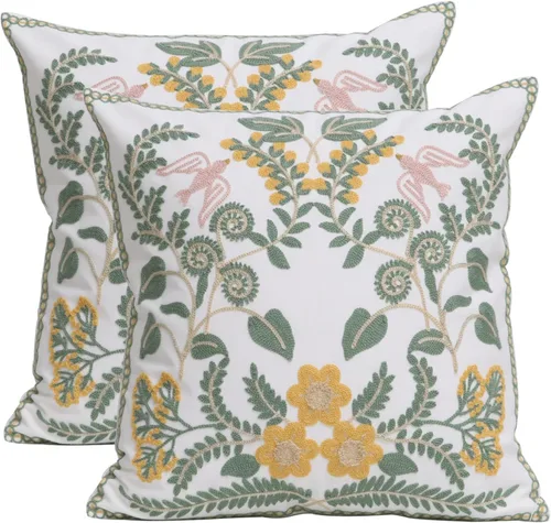 Vista 20 de Juego de 2 fundas de almohada decorativas bordadas para sofá, fundas cuadradas para cojines, para dormitorio, sofá, decoración rústica de granja, 18