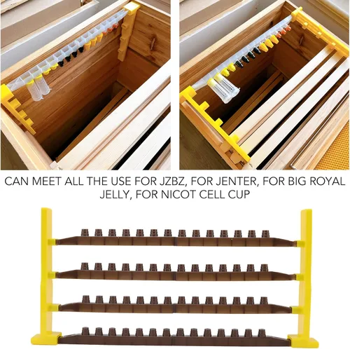 Vista 2 de Marco de barra de celda Queen Bee,Apicultura Queen Cell Cup Holder Frame Bar,Kit de copas de celda de abeja,Equipo de apicultura Queen Bee Base Base