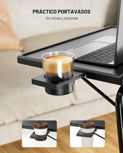 Vista 5 de LORYERGO Bandeja para TV - Mesa para TV, Bandejas de Mesa Plegables, con 6 Alturas y 3 Ángulos de Inclinación, Bandeja para TV con Portavasos