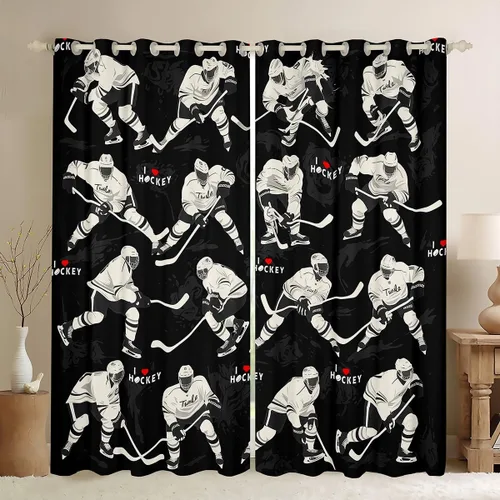 Vista 9 de Erosebridal Hockey Blackout Curtains for Boys,Blue and Black Sports Curtains & Drapes for Kids Teen,Ball Games Gamer Bedroom Decor,Ice Hockey Field