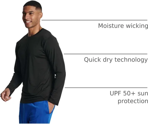 Vista 58 de Real Essentials Paquete de 4 unidades: camiseta de manga larga para hombre Dry Fit, disipa la humedad, protección solar FPU 50+ contra rayos
