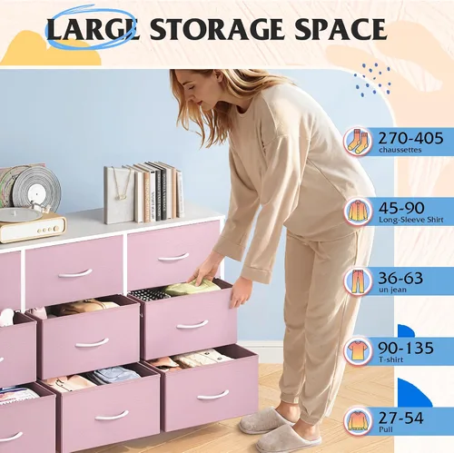 Vista 5 de WLIVE Soporte de TV para TV de 55 pulgadas, cómoda de 9 cajones para A-Rosa