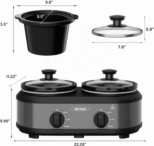 Vista 7 de [Usado] Sunvivi Olla de cocción lenta doble, servidores de buffet y calentador con 2 ollas de cerámica extraíbles, calentador de alimentos de Gris