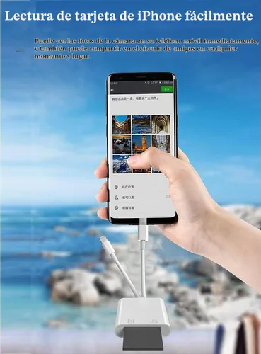 Vista 3 de [Certificado MFi de Apple] Lector de tarjetas SD para iPhone, lector SD 4 en 1 con doble ranura para MicroSD/TF, tarjeta de memoria de fotografía