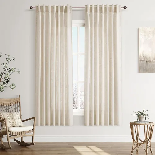 Vista 120 de Joywell - Cortinas de lino de 96 pulgadas de largo para sala de estar Natural