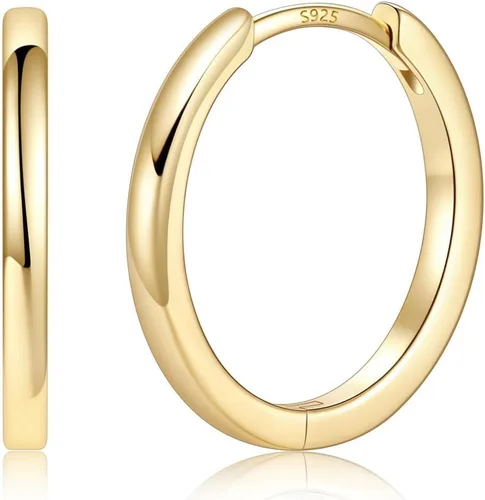 Vista 32 de Aretes de aro chapados en oro de 14 quilates para mujer, aretes de Dorado