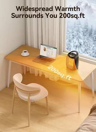 Vista 2 de Calentador ambiental portátil eléctrico, calentador de cerámica con termostato de 1500 W/750 W, calienta hasta 200 pies cuadrados en minutos, seguro
