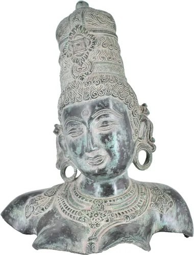 Vista 7 de Figura de ídolo de Parvati de latón de ballena blanca, pieza decorativa para el hogar
