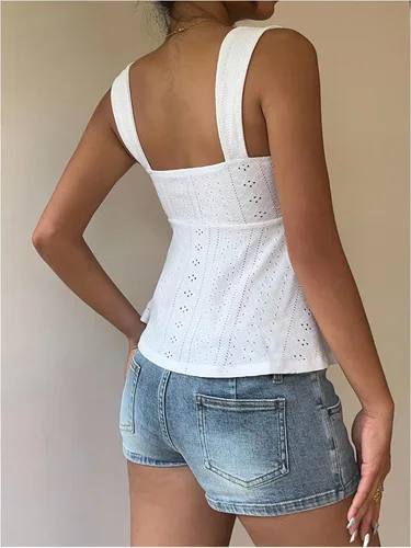Vista 3 de Milumia Camiseta sin mangas fruncida con ojales en la parte delantera para Blanco