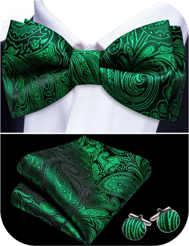 Vista 17 de Barry.Wang Pajarita de Rayas Paisley para Hombre de Seda Preatada Pañuelo de Bolsillo Gemelos Juego Formal Boda Fiesta Graduación