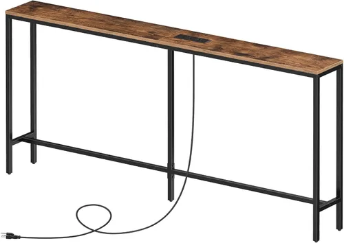 Vista 10 de MAHANCRIS Mesa consola delgada con tomas de corriente, mesa de sofá estrecha de 63 pulgadas, mesa detrás del sofá con estación de carga, mesa