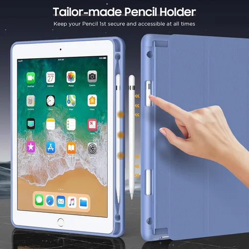 Vista 5 de MoKo Funda para iPad 6ª/5ª Generación (Modelo 2018/2017, 9.7 Pulgadas) con Soporte para Lápiz Apple, Cubierta Inteligente Delgada con Logotipo Hueco