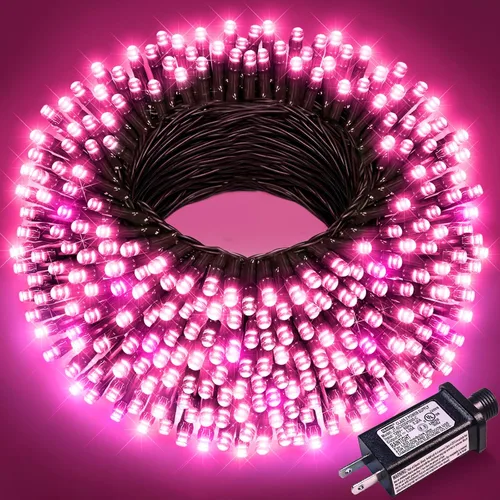 Vista 21 de Juego de 2, luces de Navidad, 200 pies, 600 LED, exterior/interior, guirnalda luces, 8 modos, impermeables, cable verde, parpadeantes, árbol, patio