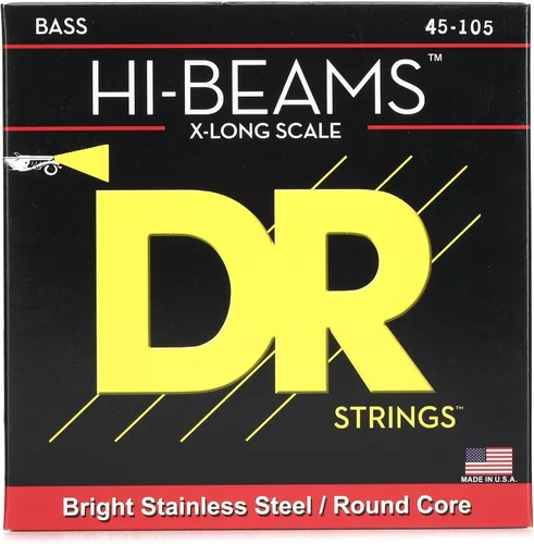 Vista 24 de DR Strings - Hi-Beams - Juego de cuerdas para bajo de 4 cuerdas - Mediano 45-105 - Núcleo redondo de acero inoxidable - Accesorios para bajo (MR-45)