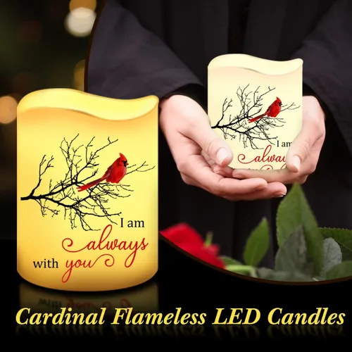 Vista 5 de Tujoe - 3 velas LED sin llama, conmemorativas cardenales, regalos de Regalos cardenales para mujeres, luces LED que funcionan con pilas, sin llama