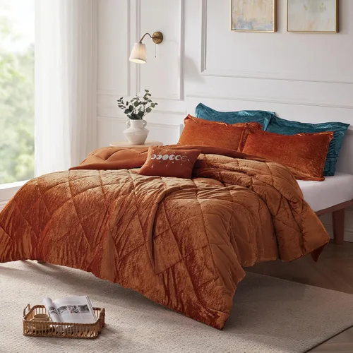 Vista 11 de Intelligent Design Juego de edredón de terciopelo para cama individual, reversible, para todas las estaciones, edredón acolchado con diamantes
