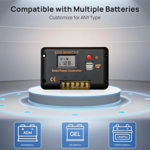 Vista 2 de ECO-WORTHY Controlador de carga solar PWM 30A con kit de cable de extensión