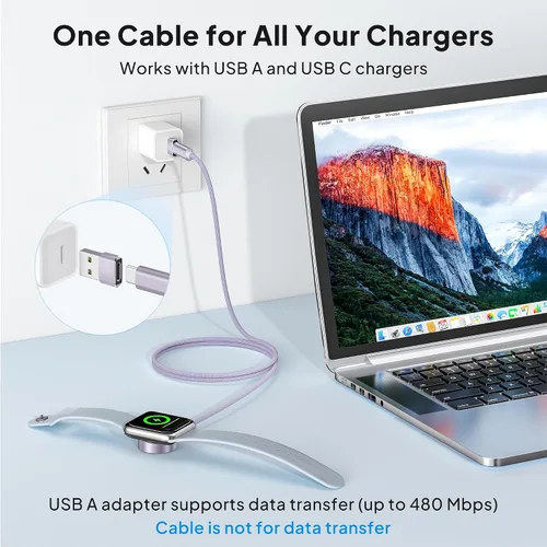 Vista 4 de Elebase Cable de carga para Apple Watch Ultra 4, adaptador de carga Púrpura