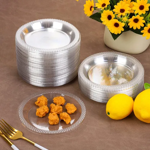 Vista 5 de Breroa 300 platos de plástico transparente de 6 pulgadas, pequeños platos redondos desechables para postre resistentes, platos de cena y fiesta
