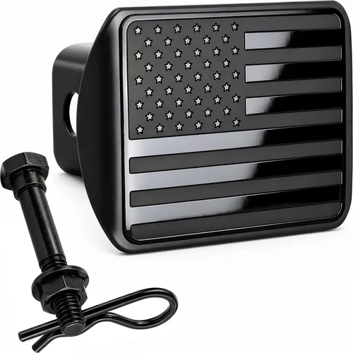Vista 10 de Cubierta con bandera de EE. UU de metal negro que se adapta al receptor/enganche de 2 pulgadas de remolque