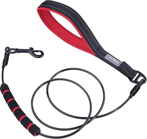 Vista 12 de VIVAGLORY Toughbite - Correa para perro a prueba de mordeduras, no masticable, con mango de tráfico y doble asa para entrenamiento y caminar, metal