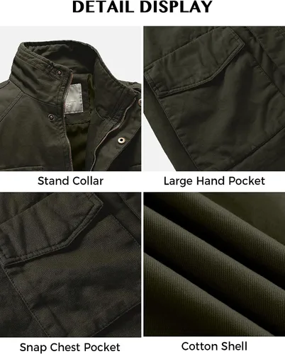 Vista 7 de WenVen Chaqueta ligera de estilo militar para hombre, rompevientos de algodón de sarga