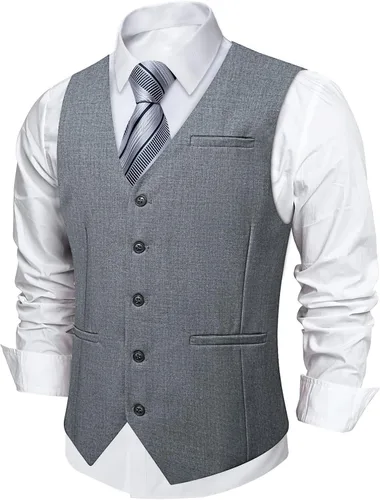 Vista 10 de DiBanGu Chaleco de traje para hombre Vestido formal de negocios Light Khaki