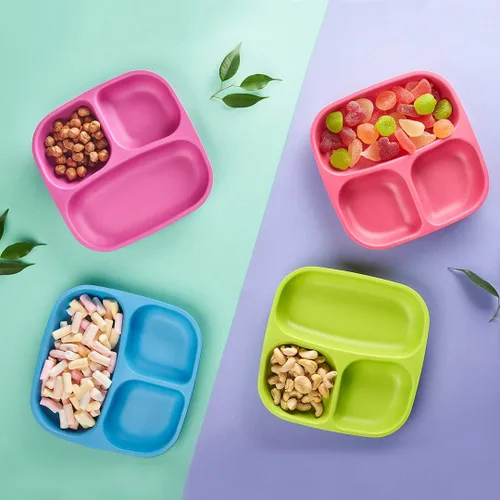 Vista 6 de GET FRESH Bamboo Kids - Juego de 2 platos divididos con 3 compartimentos para comidas infantiles, vajilla reutilizable