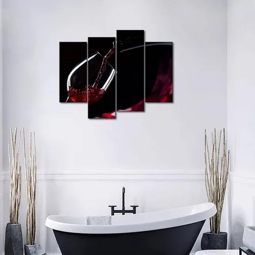 Vista 4 de First Wall Art - Pintura de cuadros de vino tinto en el vaso, fotos de pinturas de comidas en loca para regalo de decoración para el hogar