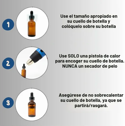 Vista 5 de Bandas retráctiles perforadas transparentes de 38 x 56 mm para botellas Boston redondas pequeñas, viales, botellas cuentagotas, botellas de A)